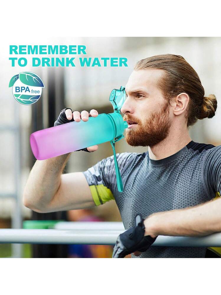 Green & Shine - Borraccia Sportiva Da 1 Litro Con Indicatore Del Tempo E Filtro, Senza BPA, Antiperdite Per Palestra, Ciclismo, Yoga E Ufficio