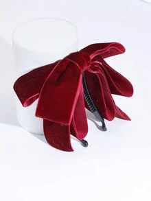 一套絲絨多層蝴蝶結香蕉夾女士髮夾,時尚優雅的髮飾,適用於各種場合。 - 酒紅色 - 查看 4