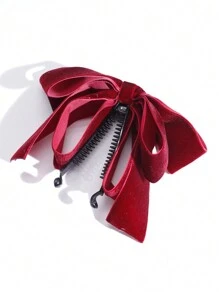 一套絲絨多層蝴蝶結香蕉夾女士髮夾,時尚優雅的髮飾,適用於各種場合。 - 酒紅色 - 查看 2