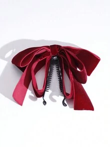 一套絲絨多層蝴蝶結香蕉夾女士髮夾,時尚優雅的髮飾,適用於各種場合。 - 酒紅色 - 查看 3