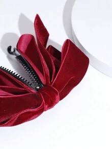 一套絲絨多層蝴蝶結香蕉夾女士髮夾,時尚優雅的髮飾,適用於各種場合。 - 酒紅色 - 查看 5