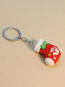 1 件男女通用紅色聖誕襪形狀卡通禮物鑰匙圈可愛的聖誕和新年禮物配件,非常適合聖誕裝飾