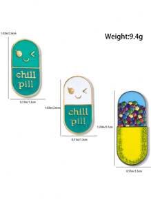 3入組可愛的冷靜藥丸胸針,珐琅針、掛繩袋徽章,贈品,適用於醫務人員辦公室工作者 - 彩色 - 查看 4