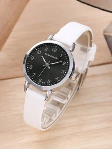 2 件套女式 PU 皮革表带时尚简约小表盘罗马数字表盘石英表和手链 - 白色 - 查看 3