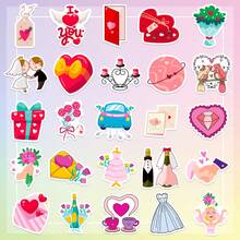 50入組婚禮貼紙,浪漫情人節防水貼紙,適用於成年人行李箱、水瓶、摩托車、筆記型電腦、滑板等裝飾