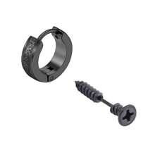 2入組不鏽鋼螺絲設計啞光圓形耳環,中性風格 - 螺絲耳釘1pcs - 查看 6