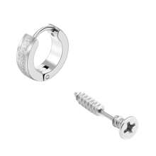 2入組不鏽鋼螺絲設計啞光圓形耳環,中性風格 - 螺絲耳釘1pcs - 查看 5