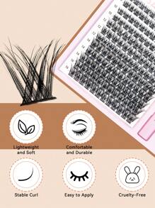 Sanishi Lashes 144 件 D 卷睫毛夹 9-16 毫米长度，分离式睫毛夹套装，带涂抹器、粘合剂和密封剂，适用于长而浓密的睫毛，睫毛簇套装，睫毛，睫毛，假睫毛 - 黑色 - 查看 5