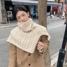 1 件裝女裝 2023 年新款米色針織披肩戶外保暖圍巾冬季時尚配件 - 米色 - 查看 3