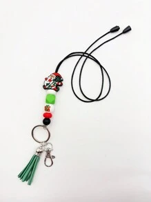 1pc Christmas Themed Silicone Beaded Non-detachable Keychain Lanyard For Office Id, Badge, Necklace, Gift - Red - View 10