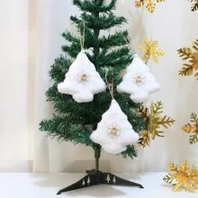 1套(3入)聖誕節飾品創意木製雪花和聖誕樹形狀的毛絨吊飾,用於聖誕樹裝飾 - 白色 - 查看 1