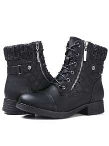 STQ Women's Combat Boots Lace Up Ankle Booties - 黑色 - 查看 5