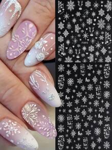 2pcs Glitter White Snowflake Nail Stickers Elk Star Heart Christmas  Winter New Year  Self Adhesive Slider - White - View 1