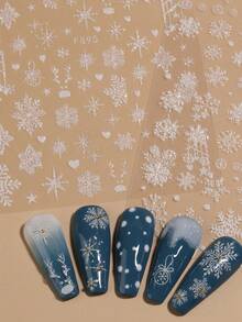 2pcs Glitter White Snowflake Nail Stickers Elk Star Heart Christmas  Winter New Year  Self Adhesive Slider - White - View 3