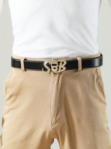 1pc Popular Hip Hop Diamond Decorated Belt Buckle With Sob Letters For Men, Fashionable Gift For Family And Friends - Gold - View 5