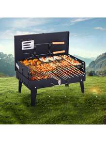 戶外折疊烤架帶燒烤工具盒,地上攤位烤架磨砂黑 - 深灰色 - 查看 4