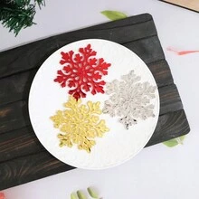 1組(3入)聖誕裝飾雪花&金色花卉節日裝飾品,適用於家居裝飾