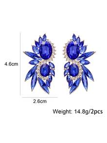juran 1對玻璃鑲嵌鑽石裝飾優雅女式耳環,適用於約會之夜,珠寶禮物 - 寶藍色 - 查看 5