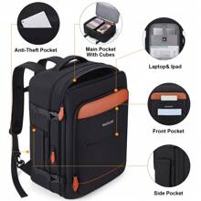 Bruno Cavalli Travel Backpack 42L Carry On Backpack Flight Approved Expandable Travel Backpack Carry On Backpack Luggage Daypack With Packing Cubes, Waterproof Weekender Bags For Women Men - 黑褐色 - 查看 5