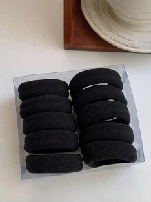 10入組粗鬆緊無縫造型髮圈,適用於馬尾、頂部蓬鬆髮結等 - 黑色 - 查看 3