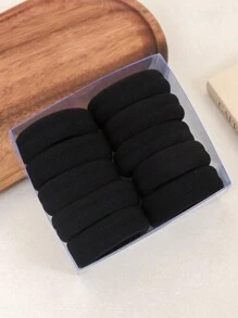 10入組粗鬆緊無縫造型髮圈,適用於馬尾、頂部蓬鬆髮結等 - 黑色 - 查看 2