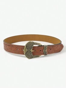 1 件時尚復古扣西部女牛仔女士腰帶 - 棕色 - 查看 4