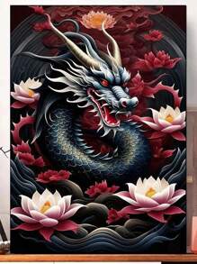 Frameless 1pc 30x40cm Or 40x50cm Chinese Dragon Lotus DIY Diamond Painting Full Round Diamond Mosaic Embroidery Home Decor - Multicolor - View 3