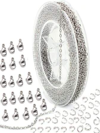 3 件/套 17-33 英尺 1.5-2.2 毫米镀铜铁链线圈，焊接镀铜铁链，带 10 个龙虾扣和 20 个开口跳环，长度有 5 米和 3 米可选，适用于 DIY 珠宝制作、节日礼物（9 种颜色：金色、玫瑰金、KC 金、银色、白 K、枪黑色、电镀黑色、古铜色、古铜色）- 配件颜色可能有所不同