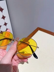 1pc Round Metal Fashion Eyeglasses For Men - Gold - View 2