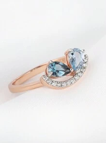 925銀時尚簡約甜美優雅的水滴形狀納米石鑲嵌戒指，適合女性日常穿著 - 彩色 - 查看 4