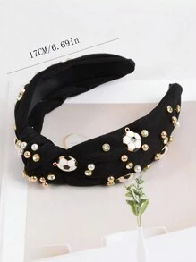 1入時尚的編結寬布頭帶,帶鑲嵌細節,適合聖誕派對和節日穿搭,可作為禮物使用 - 黑色 - 查看 4