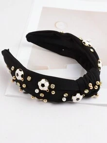 1入時尚的編結寬布頭帶,帶鑲嵌細節,適合聖誕派對和節日穿搭,可作為禮物使用 - 黑色 - 查看 5