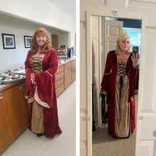 Medieval Renaissance Style Long Sleeve Princess Dress - Burgundy - View 11