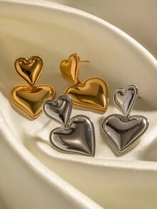 1pair Manufacturer Custom Service Smooth Heart-Shaped Silver Plated Stainless Steel Drop Earrings For Women Party Wearing - Yellow Gold - View 10
