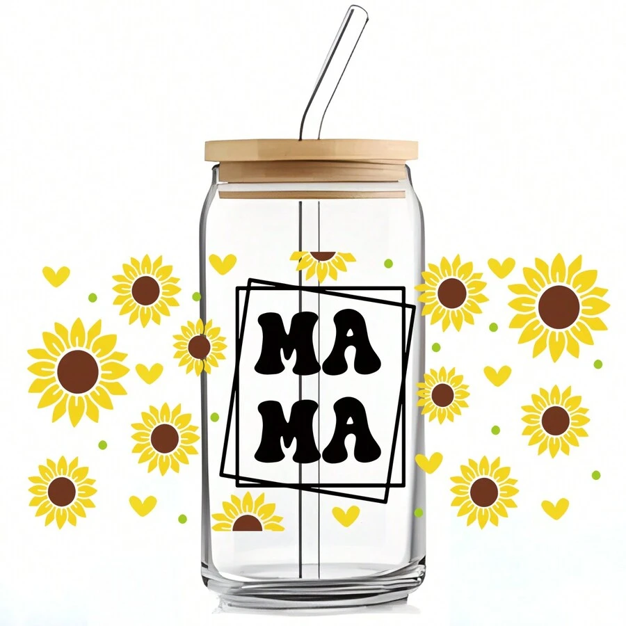 1PC 16Oz Glass Cup Sticker Coffee Leopard Print UV DTF Wrap Transfer Sticker Waterproof Custom Metal Plastic Stationery Sticker - Multicolor - View 1