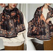 1條新款女鎮黑色和橙色全配暖和圍巾,仿羊絨長款外穿披肩 - 黑色 - 查看 3