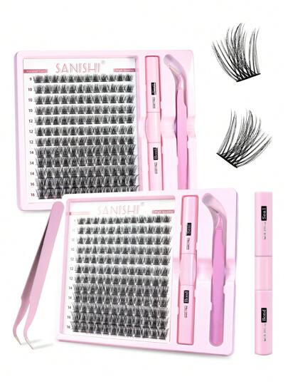  Sanishi Lashes Eyelash Curler, 144pcs D-Curl 9-16mm Length, Faux Mink Individual Eyelash Clusters, Narrow & Thick Stem Eyelash Curler With Applicator, Glue & Sealer, Eyelash Curling Kitlash Clusters Kit,Lashes,Eyelashes,Fake Lashes