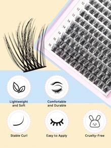 Sanishi Lashes 睫毛夹，144 件 D 型卷曲 9-16 毫米长度，仿貂皮单根睫毛簇，细茎和粗茎睫毛夹，带涂抹器、胶水和密封剂，睫毛卷曲套装睫毛簇套装，睫毛，睫毛，假睫毛 - 黑色 - 查看 5