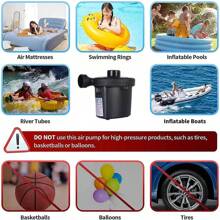 Bomba de aire eléctrica para hinchables, bomba de aire rápida portátil para colchones inflables con 3 boquillas, bomba infladora y desinfladora para campamento al aire libre, flotadores de piscina, sofá inflable, aro de natación, 12V CC/110V CA decoración de baño verano - Negro - Ver 2