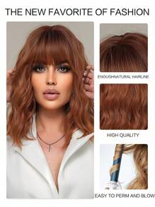 Red Brown Medium Wavy Synthetic Bob Wig With Bangs - Natural Daily Heat Resistant Cosplay Hair Wig For Women - 棕色 - View 5