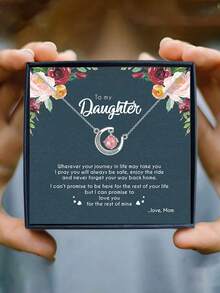 HOTNICE 1 Pieza Collar De Colgante De Cristal De Fresa En Forma De Luna Con Tarjeta Y Caja De Regalo - rosa - Ver 1