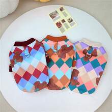 Fashionable New European And American Pet Clothes Colored Checkered Bear Sweatshirt For Dogs, Winter - Beige - View 3