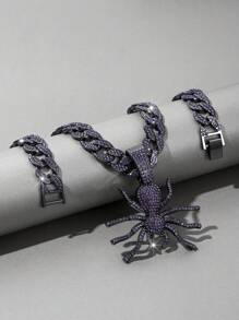 1 件欧美风格紫色水钻镶嵌蜘蛛形吊坠项链，适合男士，时尚酷炫的浅紫色珠宝，适合节日礼物和派对 - 蜘蛛吊墜項鍊 - 查看 7