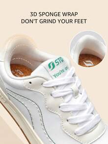 STQ Canvas Shoes For Women Lace Up Tennis Shoes Non Slip Comfortable Walking Sneakers - 米綠色 - 查看 4