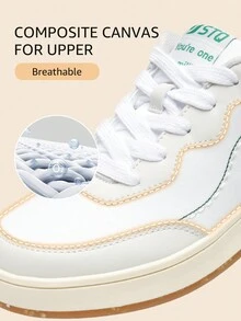 STQ Canvas Shoes For Women Lace Up Tennis Shoes Non Slip Comfortable Walking Sneakers - 米綠色 - 查看 5