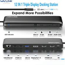 12 合 1 USB C 三重显示扩展坞，支持 85W PC 充电，最高 4K@60Hz，带有 DisplayPort、HDMI、PD、USB 2.0/3.0、千兆以太网、SD/TF 插槽、适用于 Windows 的音频插孔和 - 黑色 - 查看 1