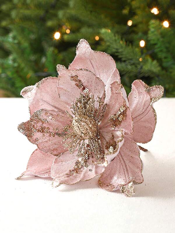 1PC Simulation Flowers Pendant Drop Ornaments Glitter Champagne Red Flower Party Home Garden Decor, Table Decoration, Centerpieces, Artificial Flowers, Plastic Flowers, Valentine Day, Gift