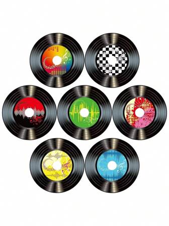 10pcs Random Pattern 14cm/5.6inch Paper Material Vinyl Record Imitation For Party Decoration, Bar, Cafe, Personalized Wall Decor,Christmas