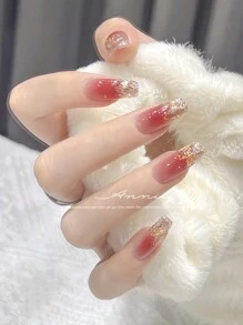 美甲佩戴假指甲貼全半c型拱形霧面分段中等梯形免費雕刻和研磨超薄無痕假指甲貼100片 - 金色 - 查看 3