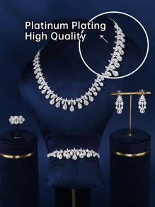 Hộp quà tặng trang sức 4 món cho phụ nữ trang trí mạ điện bạch kim rhodium cô dâu cưới 3A Cubic Zirconia cho ngày lễ tình nhân quà tặng Giáng sinh - Bộ hộp quà hình giọt nước - Xem 7